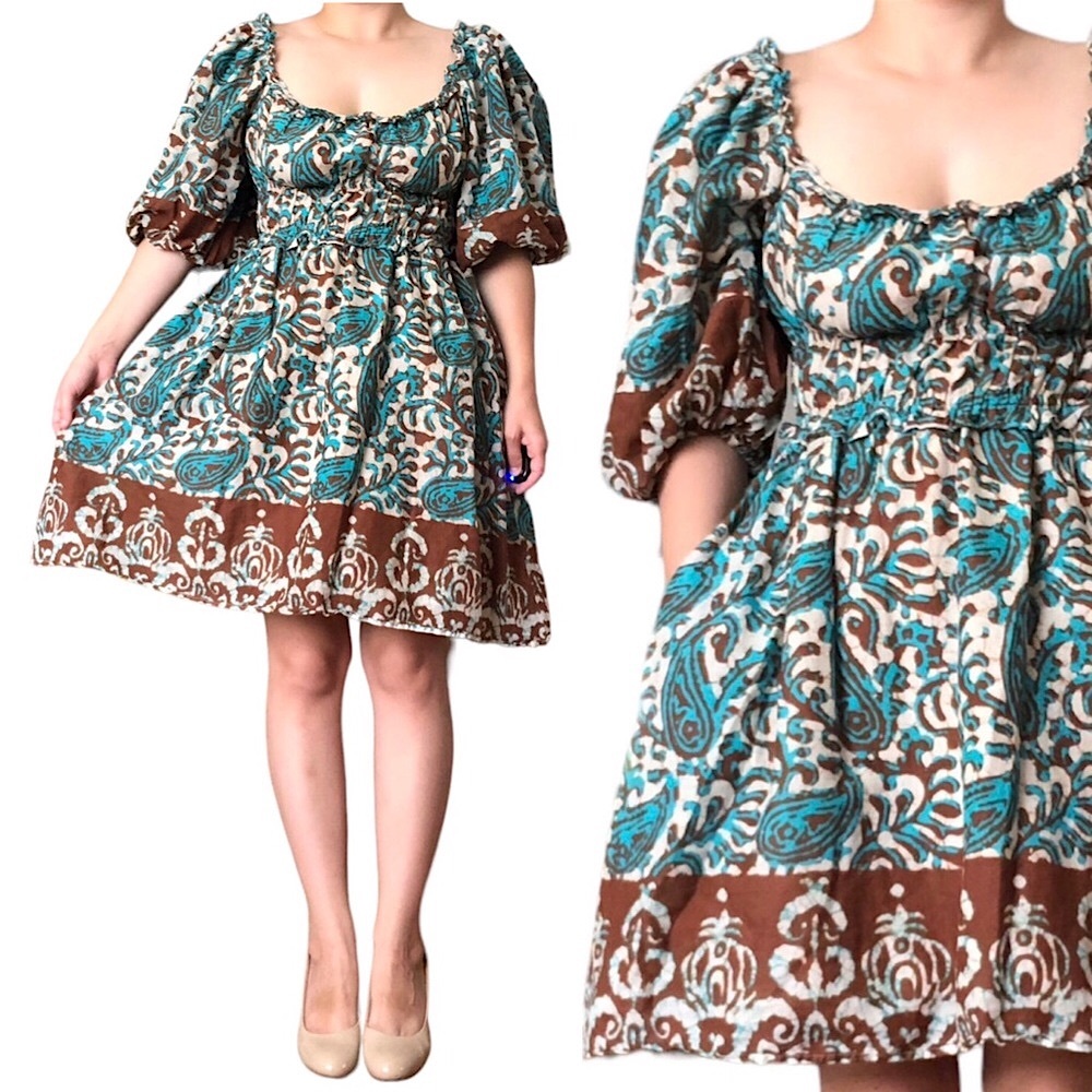 House of Harlow 1960 Artsy Boho Puff-Sleeve Mini Dress | Medium